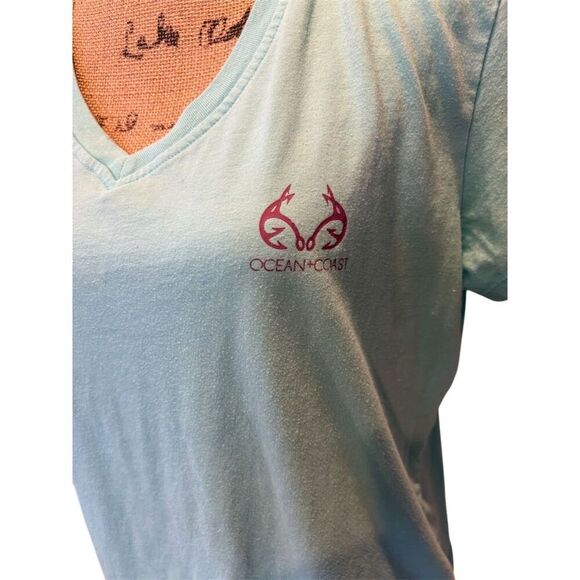 Ocean + Coast Women's V-Neck T-Shirt Green Size L Casual Short Sleeve - Picture 2 of 8